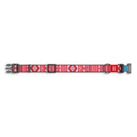 Waudog Etno Red Pattern Plastic Fastex Nylon Dog Collar