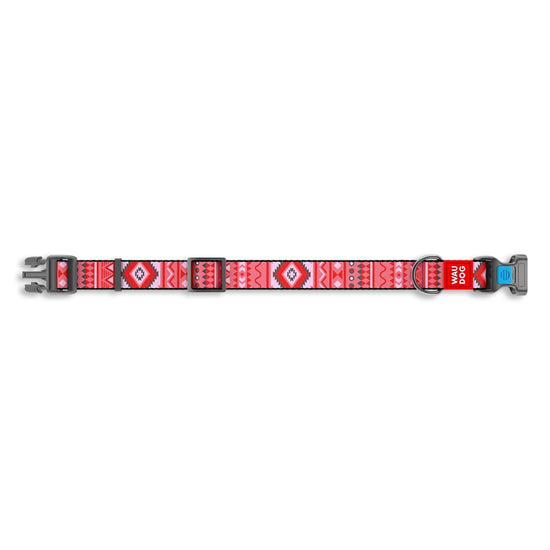 Waudog Etno Red Pattern Plastic Fastex Nylon Dog Collar