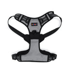 Zigly gray and black adjustable dog harness with reflective straps and beboji logo