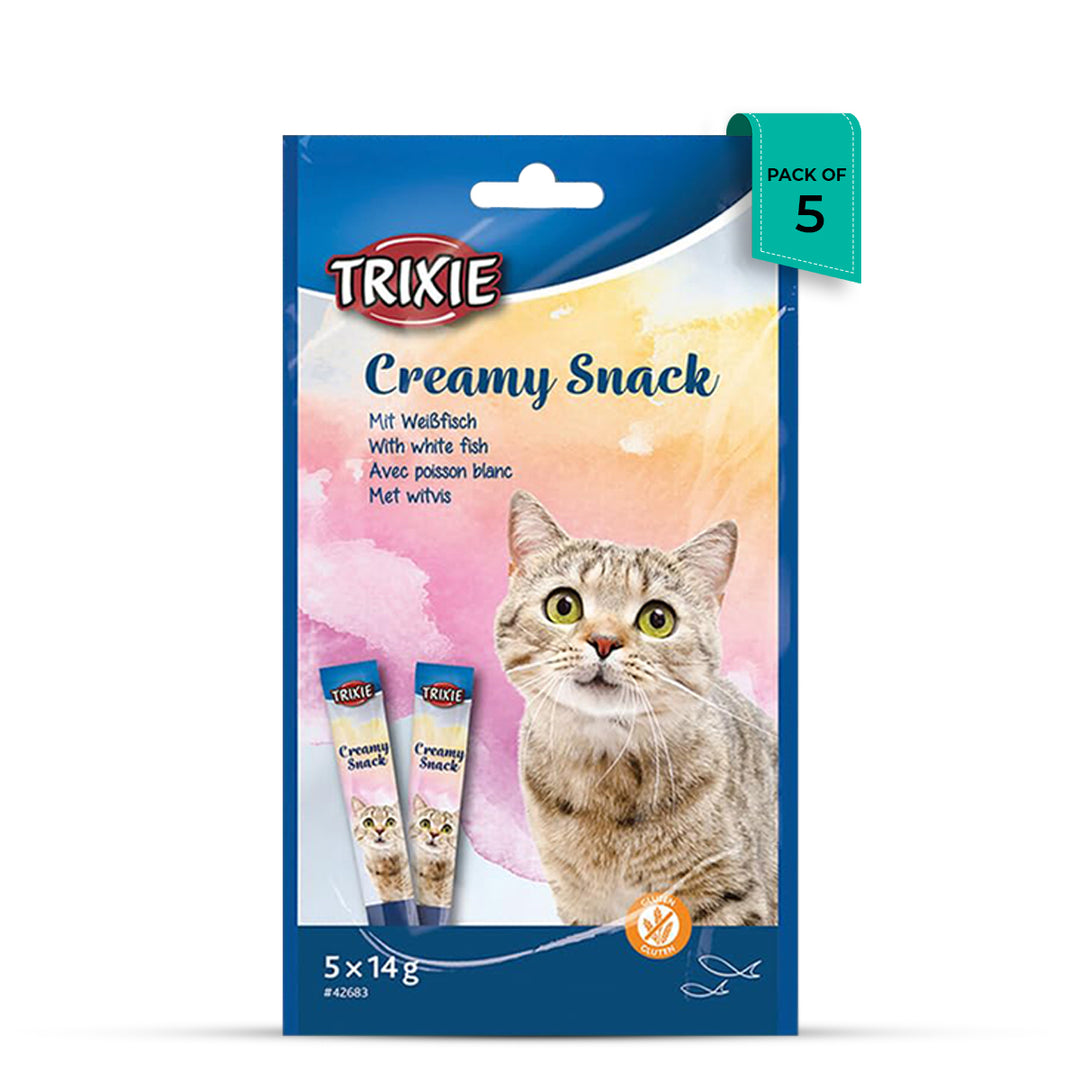 Trixie Creamy Snack With White Fish Cat Treat - 5 × 14g
