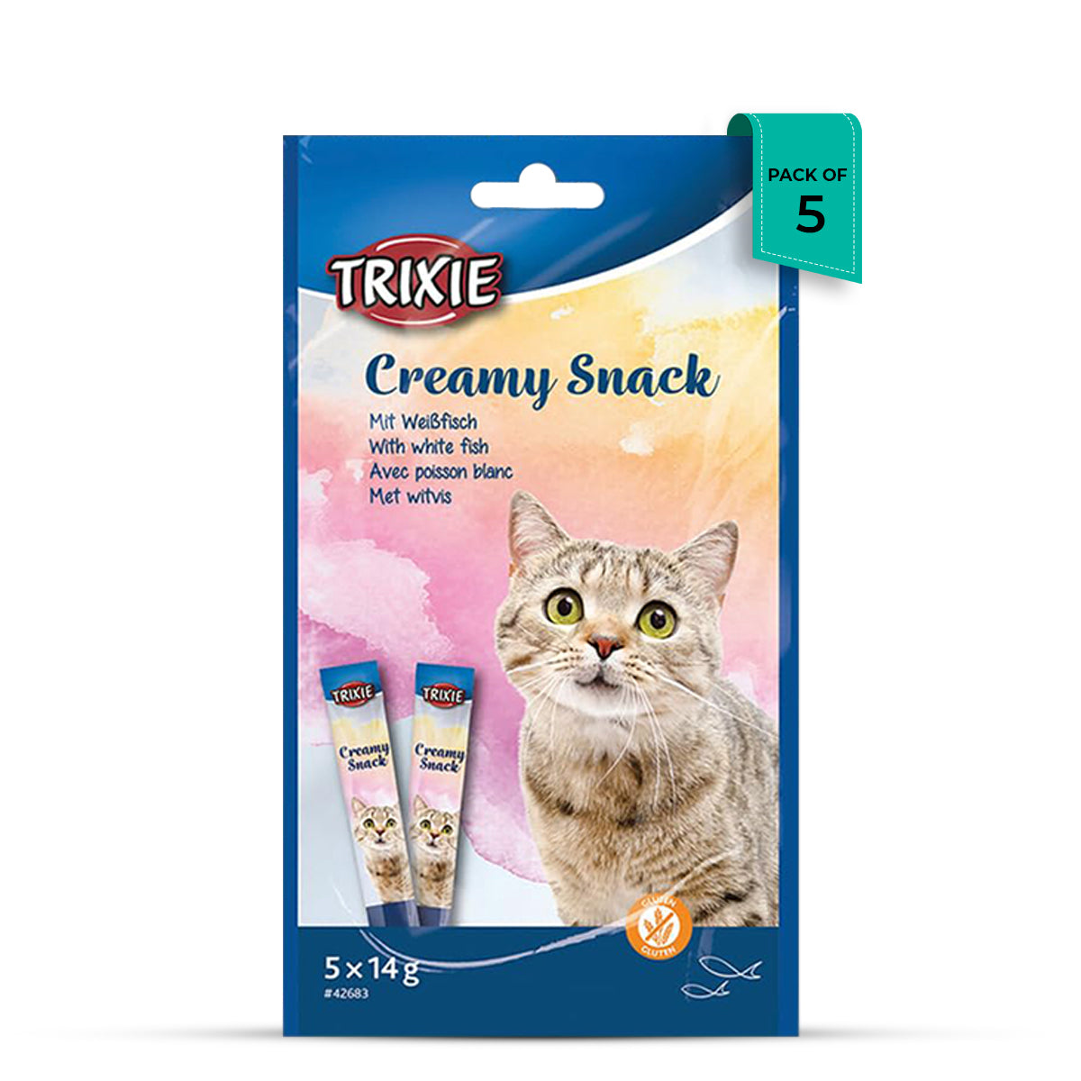 Trixie Creamy Snack With White Fish Cat Treat - 5 × 14g