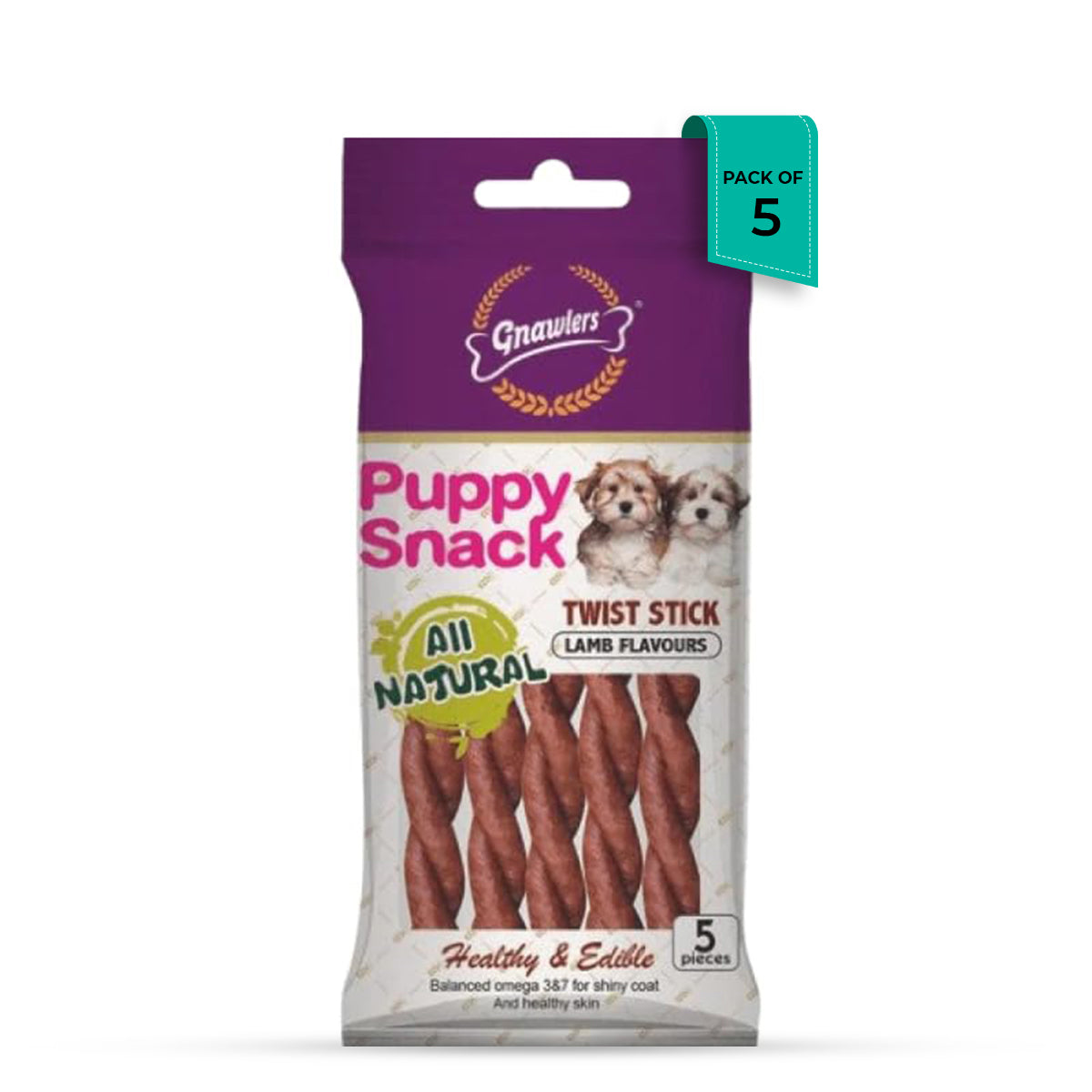 Gnawlers Puppy Snack Twist Stick Lamb Flavor Puppy Treat - 80g
