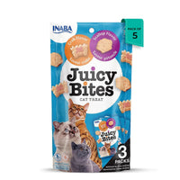 Zigly exclusive Inaba Juicy Bites cat treats with crab and scallop flavors, 3 packs, colorful packaging