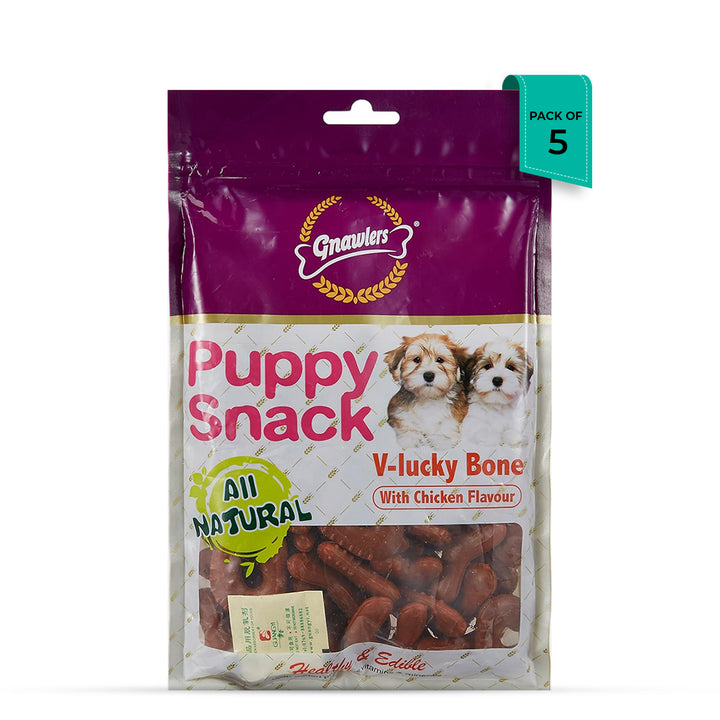 Gnawlers Puppy Snack V Lucky Bone Chicken Flavor Puppy Treat - 270g