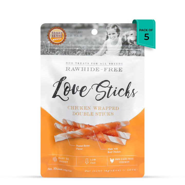 Rena Love Chicken Wrapped Double Sticks Dog Treat - 146g (10 Pieces)