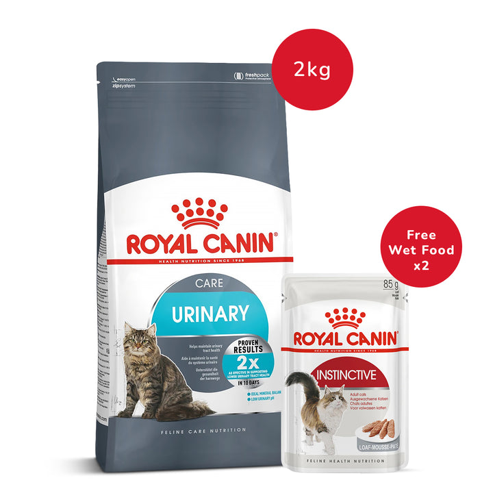 Royal Canin Urinary Care Adult Dry Cat Food - 2 kg + Instinctive Loaf Adult Wet Cat Food - (85gm x 2)