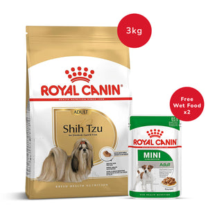 Royal Canin Shih Tzu Adult Dry Dog Food - 3 kg + Mini Adult Wet Dog Food - (85gm x 2)