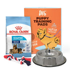 Zigly puppy starter food, training pads, rope toy, and stainless steel dog bowl set