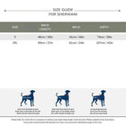 Zigly sherwani size chart for dogs showing measurements for back length, neck, and girth with illustrated guides.