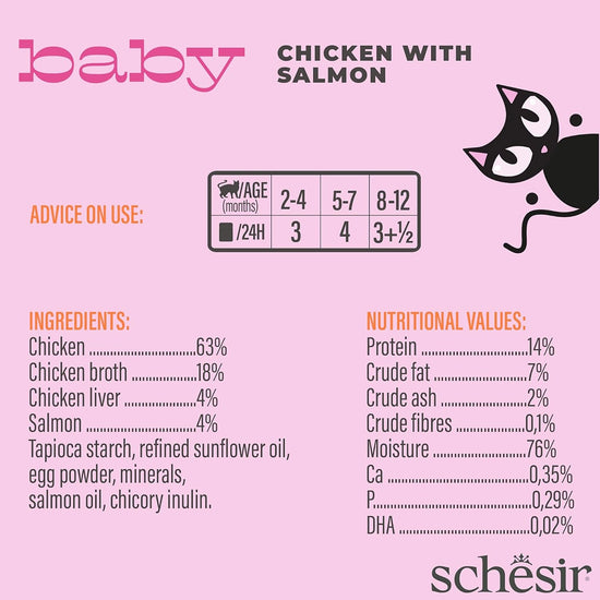 Schesir Baby Kitten Wholefood, Chicken and Salmon Kitten Wet Food - 70g