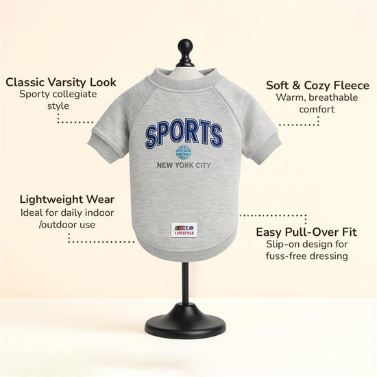 ZL Varsity Game Of Bones Sweatshirt for Dogs - Grey Melange