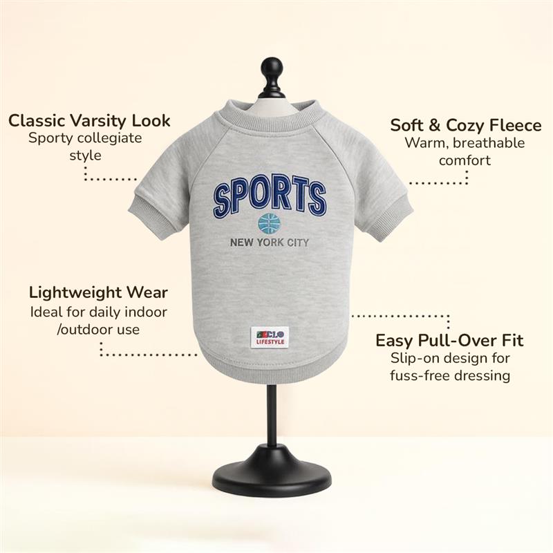 ZL Varsity Game Of Bones Sweatshirt for Dogs - Grey Melange