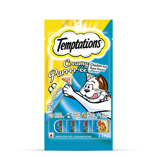 Temptations Creamy Purrrr-ee Chicken and Tuna Flavour Meaty Cat Treat - 48 gm (12 gm x 4 Pcs)