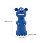zigly blue squeaker dog toy shaped like a smiling cartoon animal with size dimensions shown