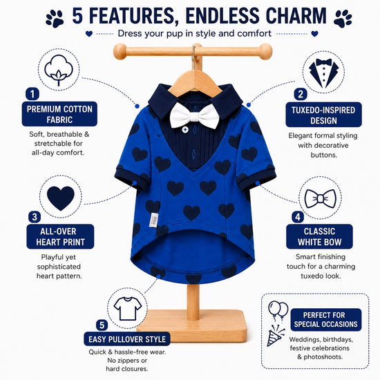 ZL Love Stitch Blue Heart Tux Dog T-Shirt
