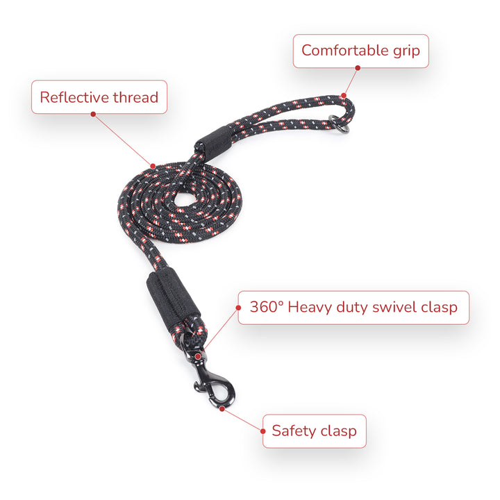ZL Reflective Rope Dog Leash - Black