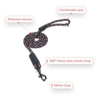 ZL Reflective Rope Dog Leash - Black