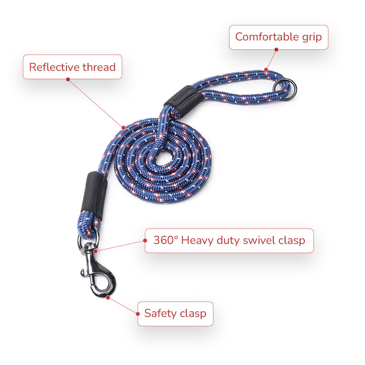 ZL Reflective Rope Dog Leash - Blue