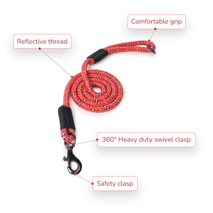 ZL Reflective Rope Dog Leash - Red 