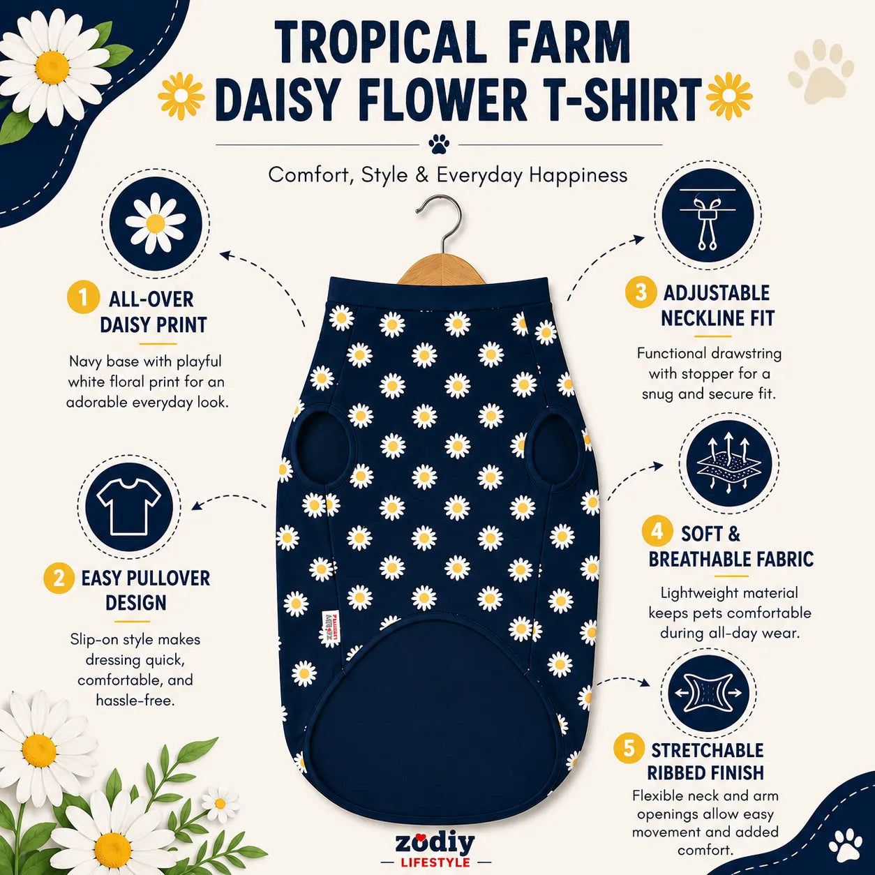 ZL Tropical Farm Daisy Flower Dog T-Shirt