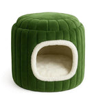 Zigly green cactus-shaped cozy cat hut with plush white interior for pet comfort