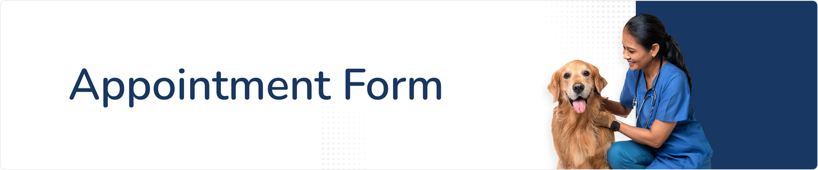 Appointment form with a veterinarian and dog on a blue and white background