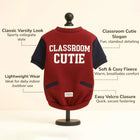 Zigly Classroom Cutie varsity-style red and navy fleece pet jacket with easy Velcro closure