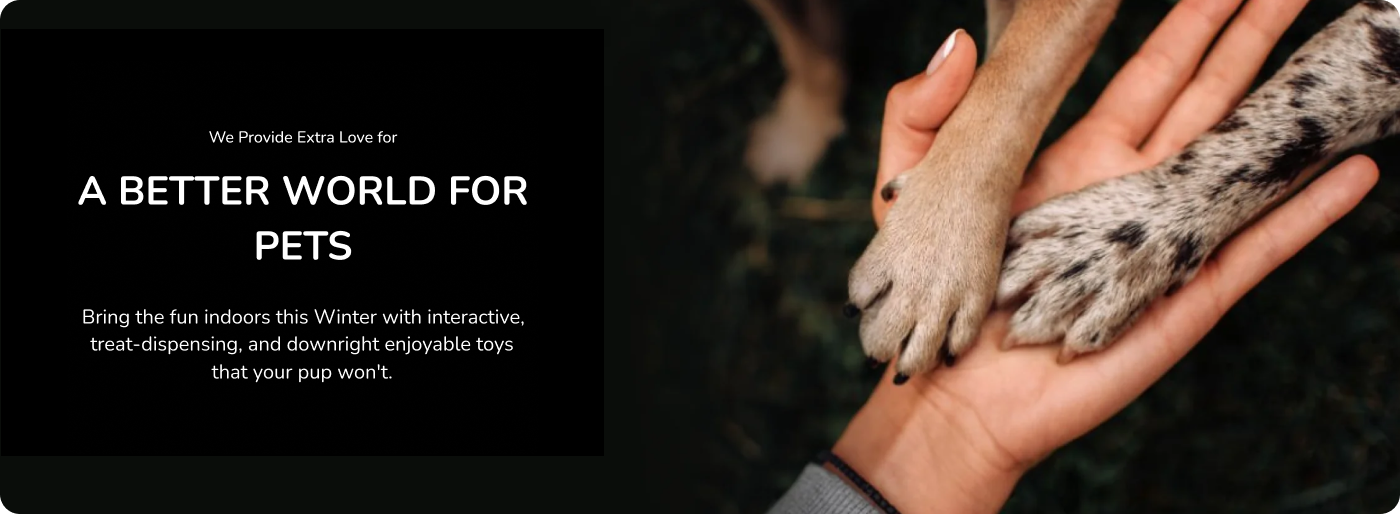 Human hand holding dog paws with text promoting pet toys and care by zigly