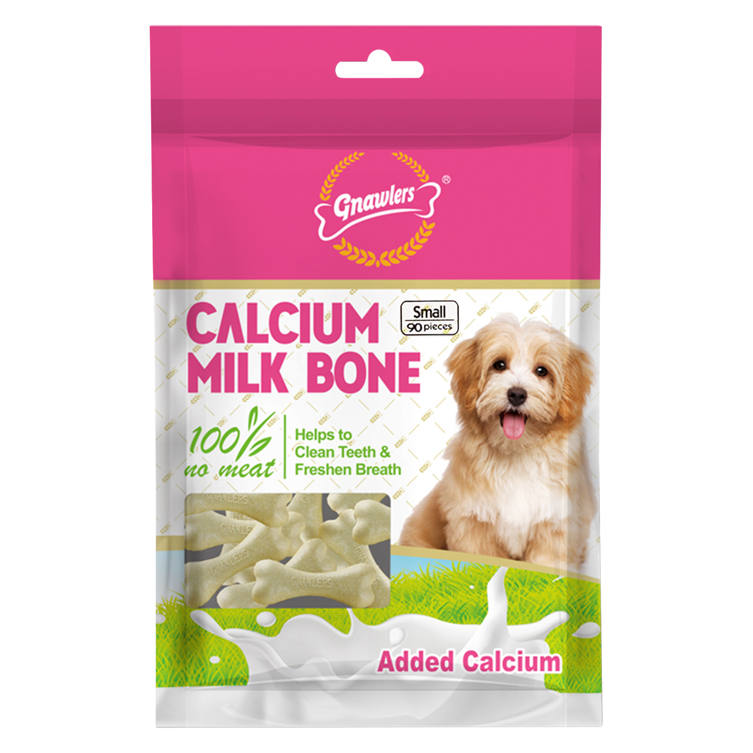 Gnawlers Calcium Milk Bone No Meat with Added Calcium 90 in 1 Small Dog Dental Treat - 850 gm