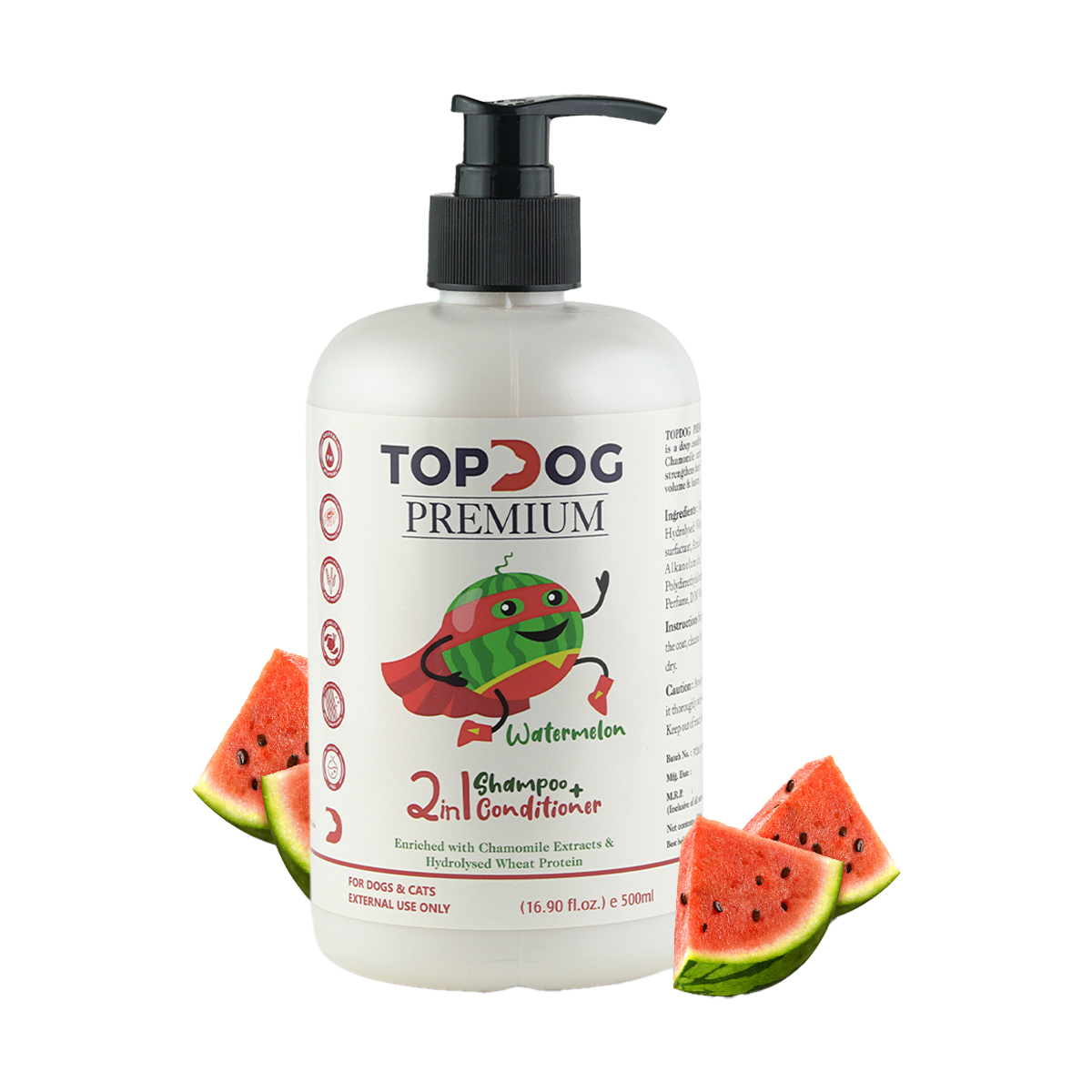 TopDog Premium 2 in 1 Dog Shampoo & Conditioner - Watermelon - 500 ml