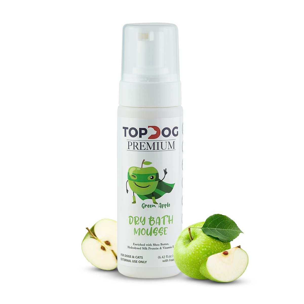 TopDog Premium Dry Bath Mousse - Green Apple - 190 ml