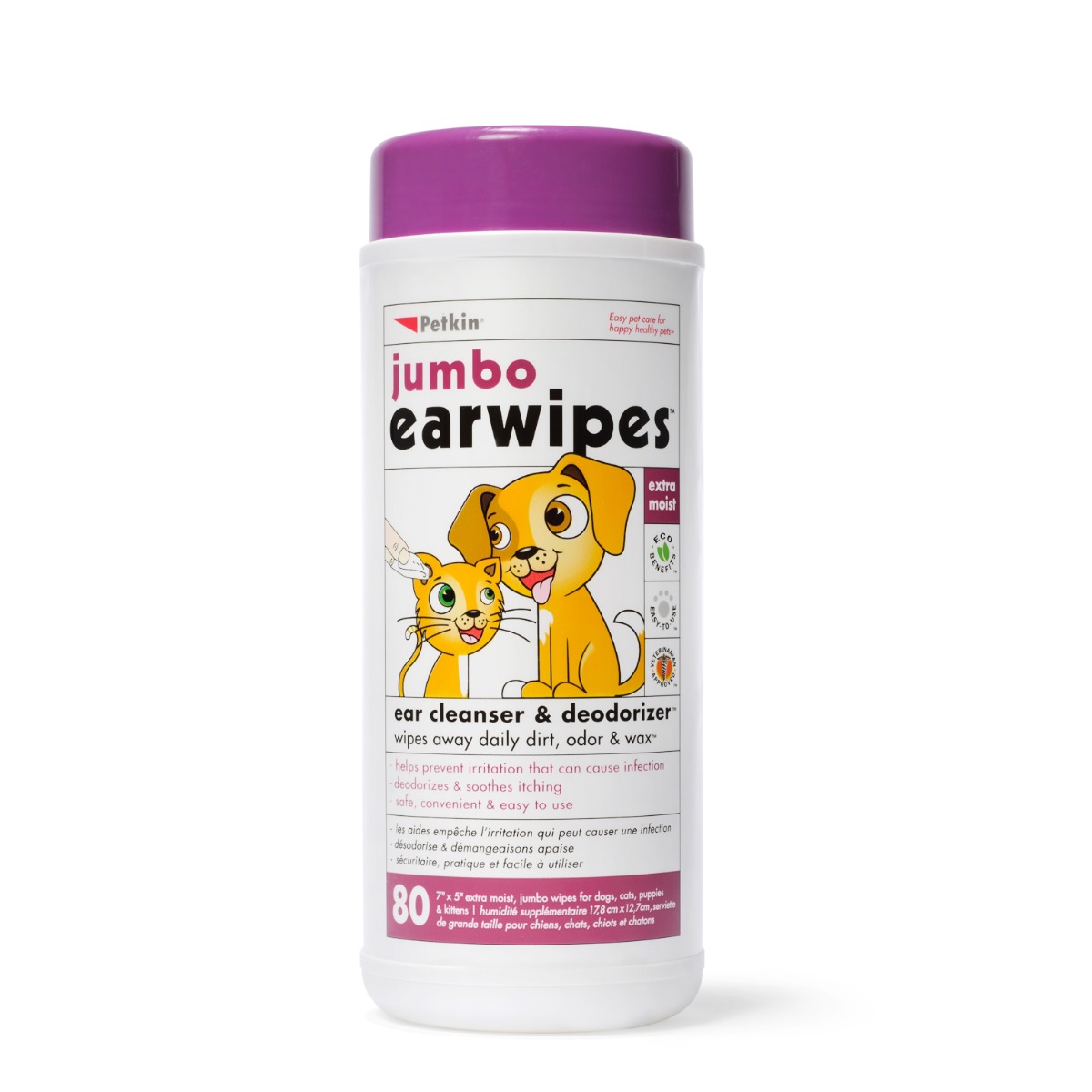 Petkin Jumbo Earwipes For Dog & Cat - 80 Wipes