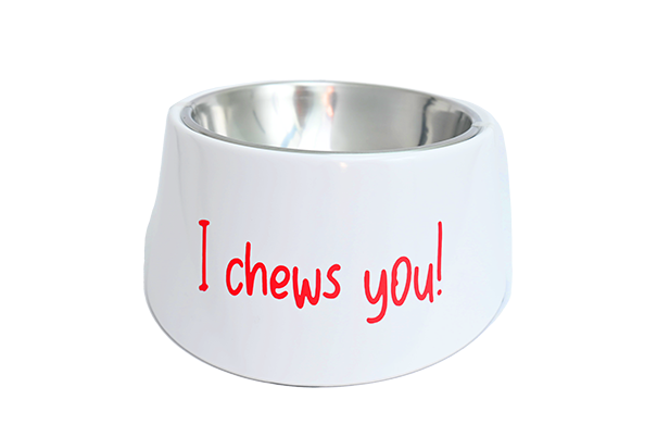 beboji I Chews You! Slant Melamine/Steel Dog Bowl - White