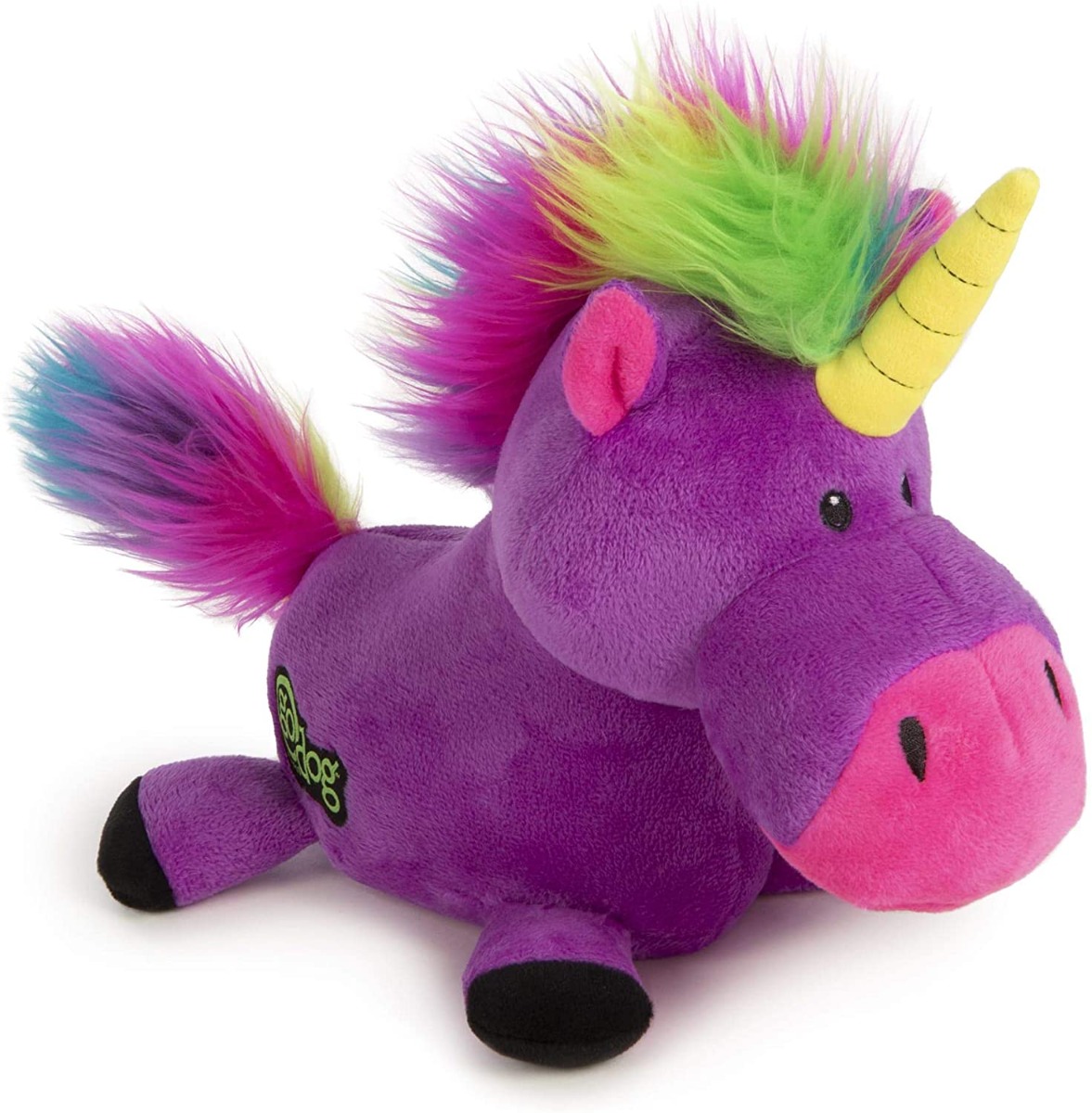 GoDog Unicorns Durable Plush Dog Toy With Squeaker Dog Toy  Purple - Large