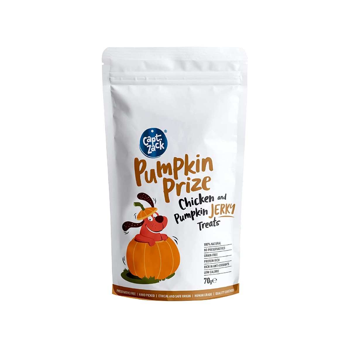 Captain Zack Pumpkin Prize Chicken And Pumpkin Jerky Dog Meaty Treat- 70 gm