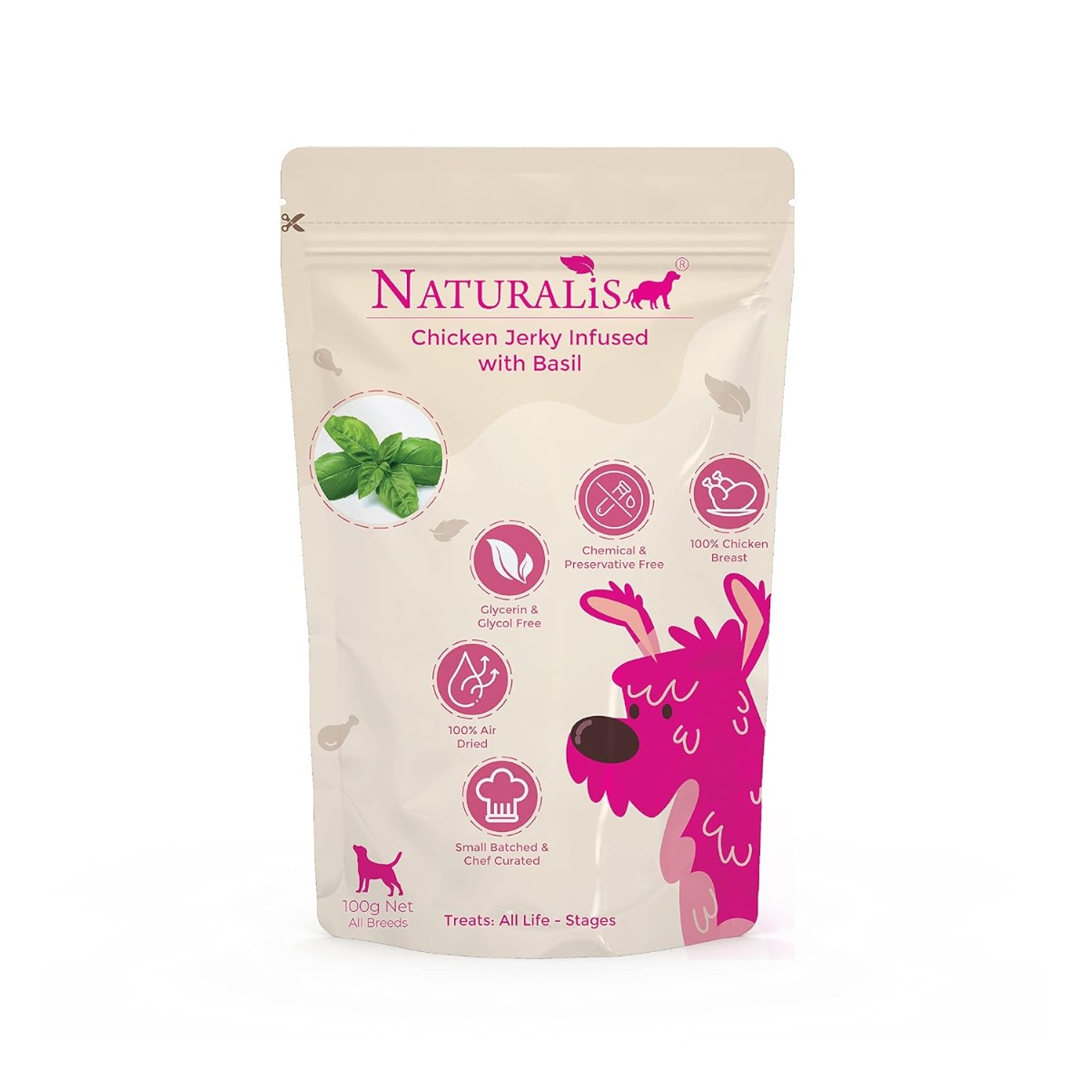 NATURALiS Chicken Jerky Dog Treats Infused with Basil