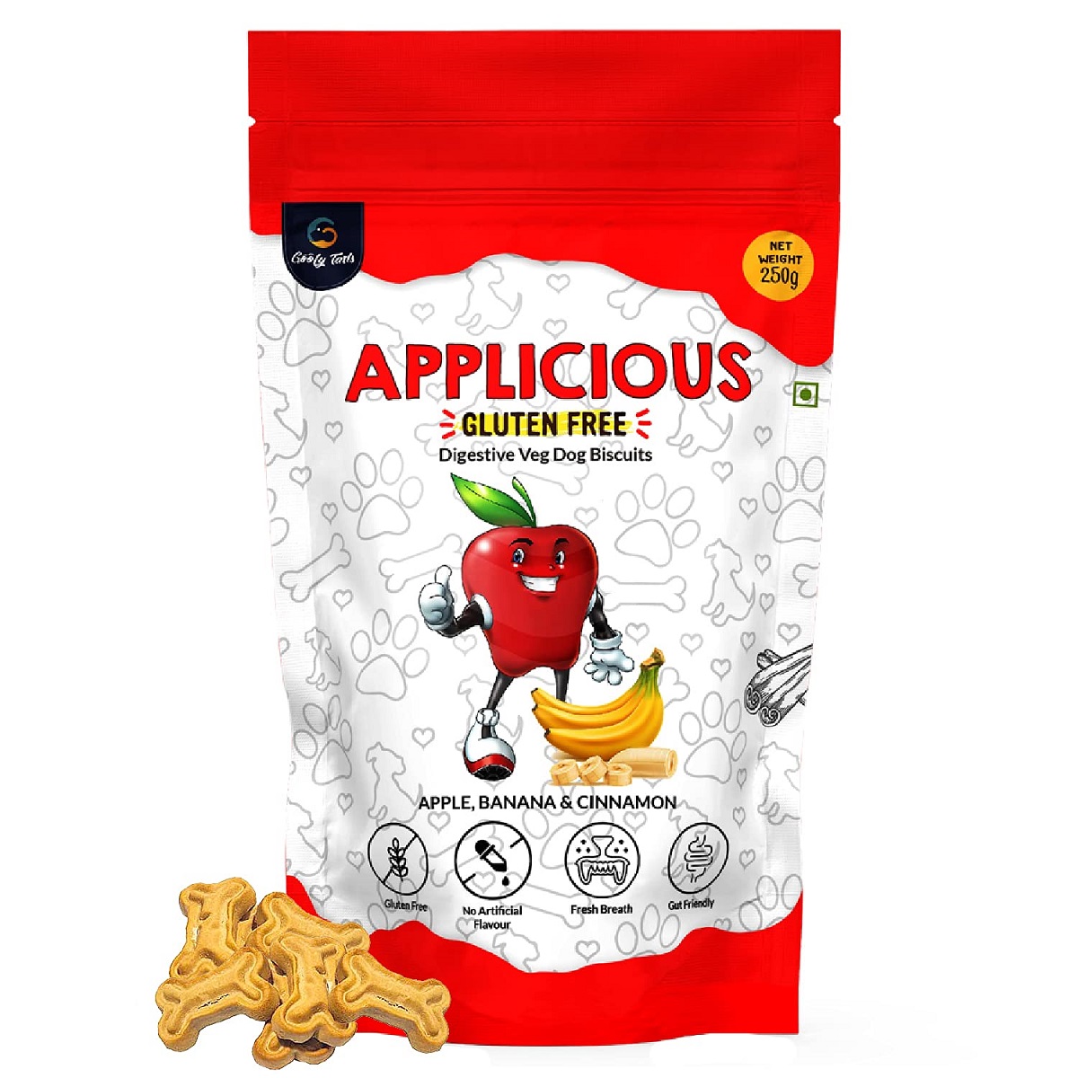 Goofy Tails Gluten Free Applicious Apple, Banana and Cinnamon Veg Biscuits for Dogs & Puppies - 250 gm - not to be enabled