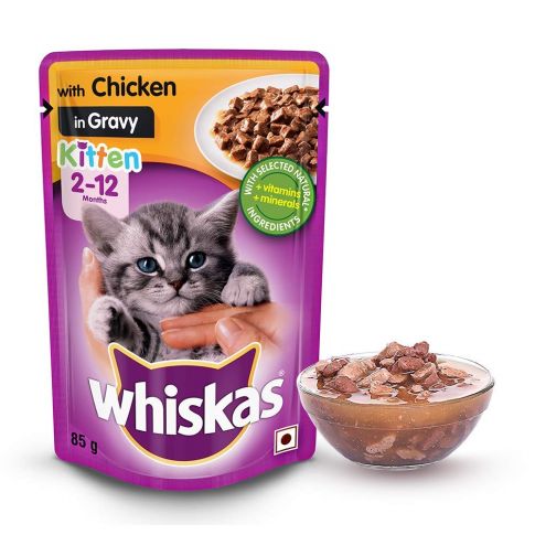 Whiskas Kitten (2-12 months) Chicken in Gravy Wet Food - 85 gm