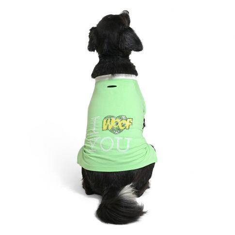 The Happy Lots I Woof You Sequence Dog T-Shirt Green