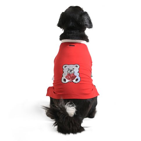 The Happy Lots Teddy Sparkle Sequence Dog T-Shirt Red