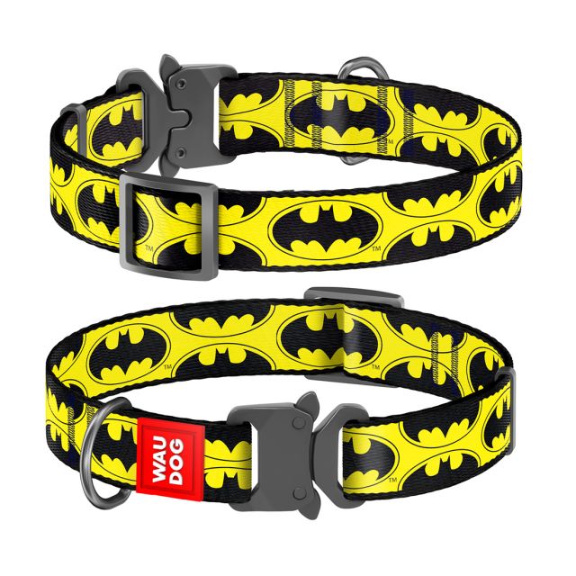 Waudog Batman Logo Metal Fastex Dog Collar Black (15 mm) XS (23-35 cm)