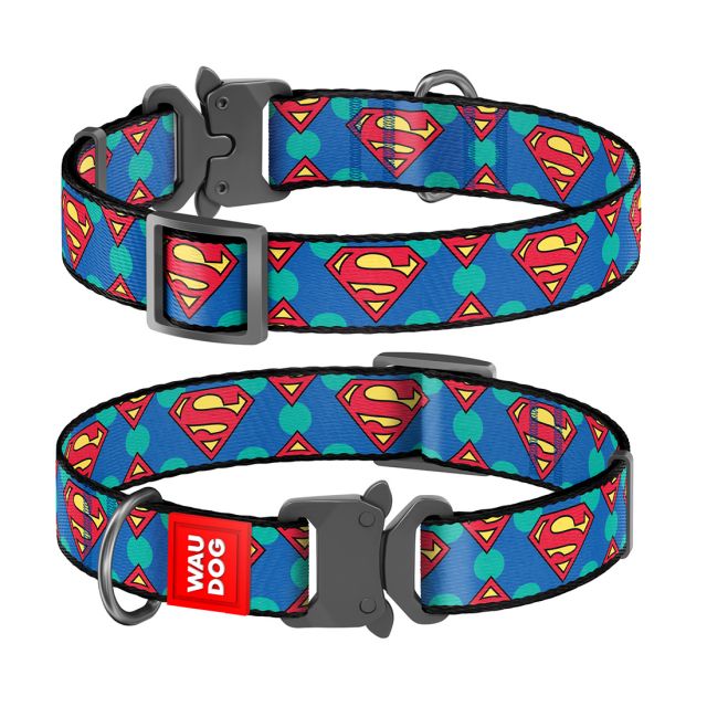 Waudog Superman Logo Metal Fastex Nylon Dog Collar (20 mm) Small (24-40 cm)