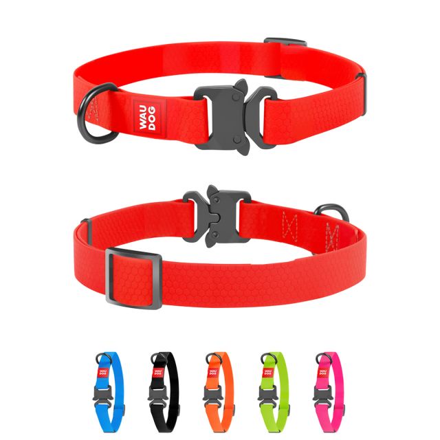 Waudog Waterproof Metal Fastex Dog Collar (20 mm) Small (24-40 cm) - Red