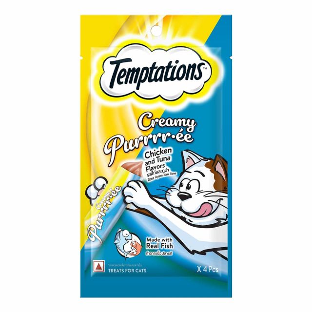 Temptations Creamy Purrrr-ee Chicken and  Tuna Meaty Flavour Cat Treat - 48 gm (Pack Of 12)
