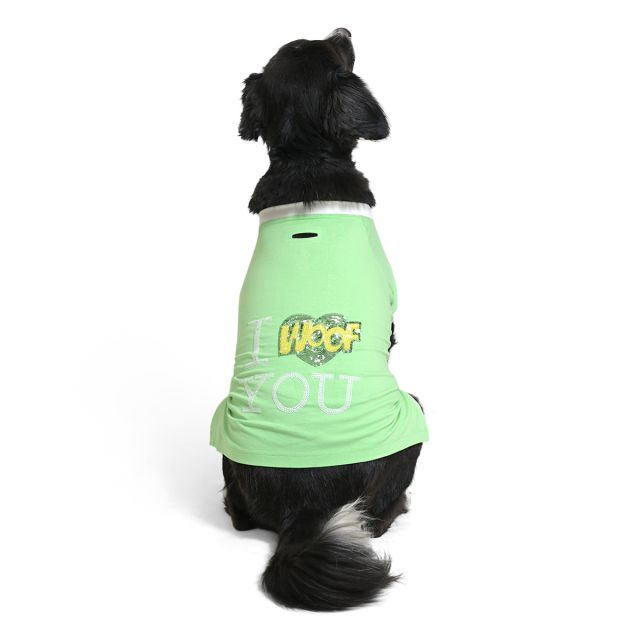 The Happy Lots I Woof You Sequin Dog T-Shirt Green-S