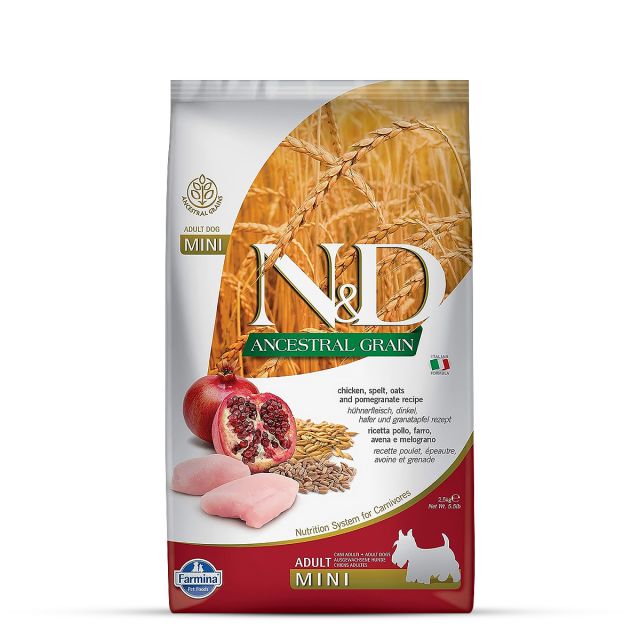 Farmina N&D Ancestral Grain Chicken & Pomegranate Mini Breed Adult Dry Dog Food - 2.5 kg
