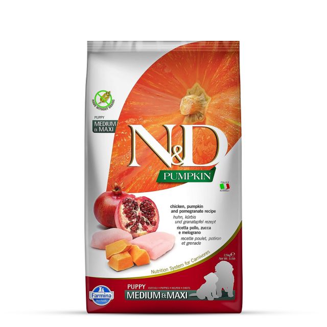 Farmina N&D Grain Free Pumpkin Chicken & Pomegranate Medium & Maxi Breed Puppy Dry Food - 2.5 kg