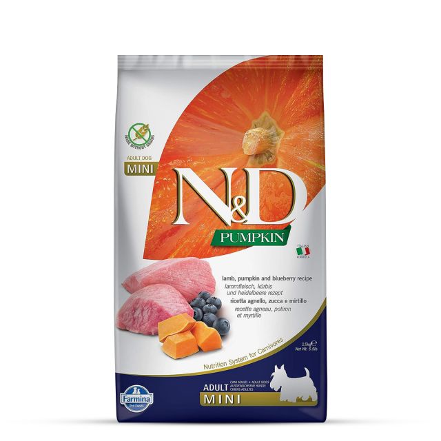 Farmina N&D Grain Free Pumpkin Lamb & Blueberry Mini Breed Adult Dry Dog Food - 2.5 kg