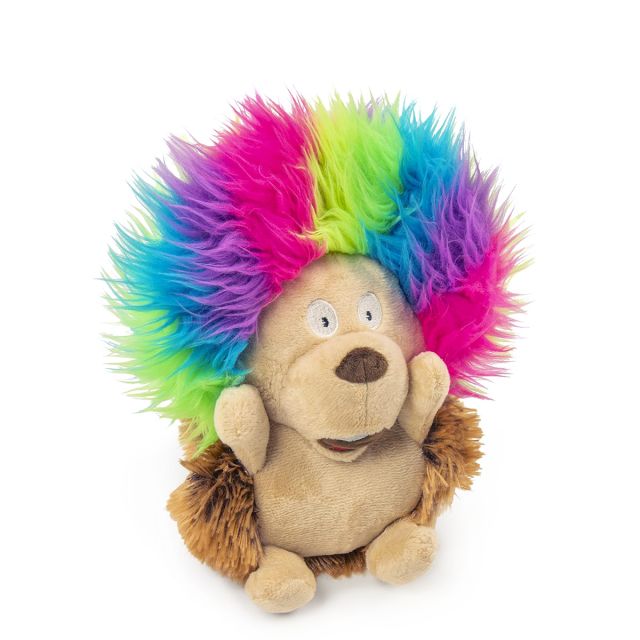 GoDog Silent Squeak Crazy Hairs Hedgehog with Chew Guard Technology Durable Plush Dog Toy-L