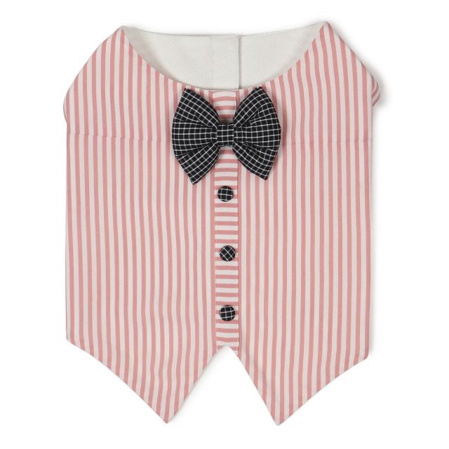 beboji Pink Striped Tuxedo for Dogs with Bow Tie - M